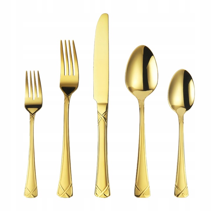 Комплект златни прибори за хранене от 30 части, неръждаема стомана, за 6 души, елегантен дизайн, устойчив на миене в съдомиялна машина