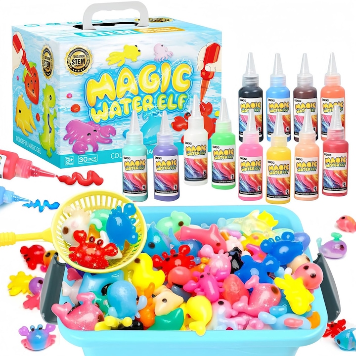 Set de Potiuni Magice, asskanaer, Jucarii interactive pentru Copii, Cu 12 Culori 60 ml, 12 Matrite, Usor de modelat, Kit Figurine Magice din Gelatina, Accesorii Incluse, Exploreaza Viata Marina, 5 ani+, Plastic, 207*150*147mm, Multicolor