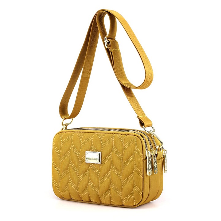 Női válltáska, sárga, 20x13x8cm, vízálló nylon, 3 rekesszel