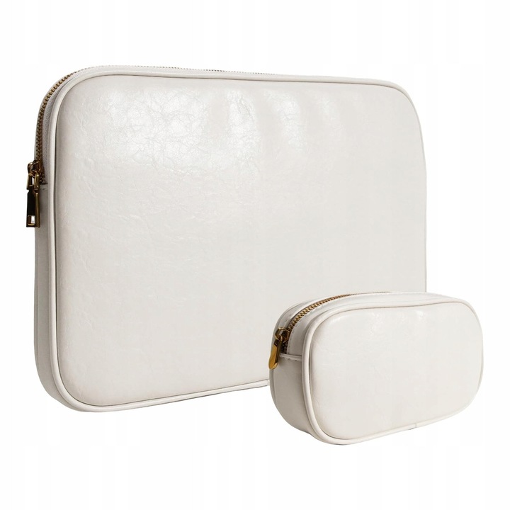 Geanta laptop 15 inch, alb, cu organizator, compatibila cu MacBook Air si Pro, design din PU