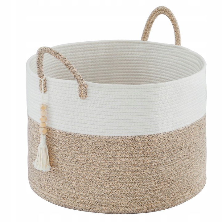 Cos pentru rufe, 65L, natural, 50x33cm, maro, stil boho