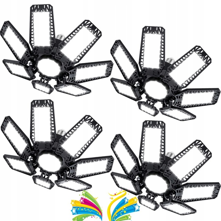 Lampa LED 200W 20000LM 7000K cu 7 panouri reglabile, iluminare 360°, set pentru garaj, atelier, pivnita