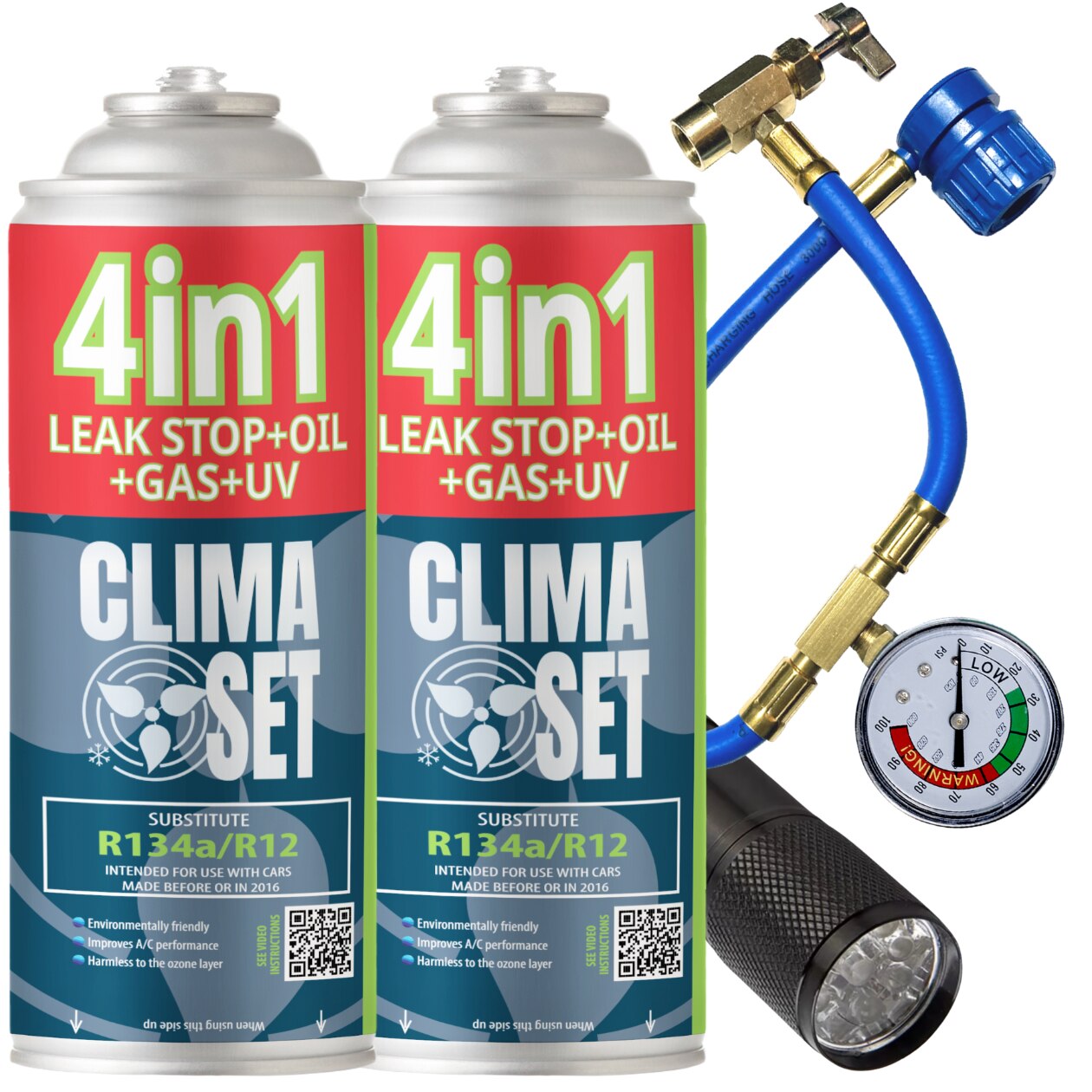 Set ClimaSet 4w1 R134a, 2x 235g, accesorii pentru climatizare auto ...