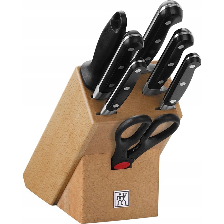 Set de cutite ZWILLING, 8 piese, bloc din lemn, otel inoxidabil, negru