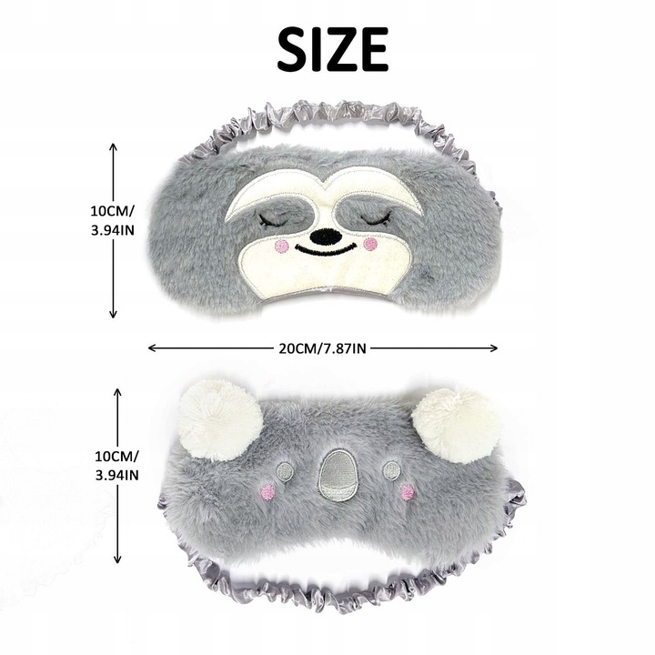 Set 2 masti de ochi din plus respirabil, model Koala si Lenis, gri, 20x10cm