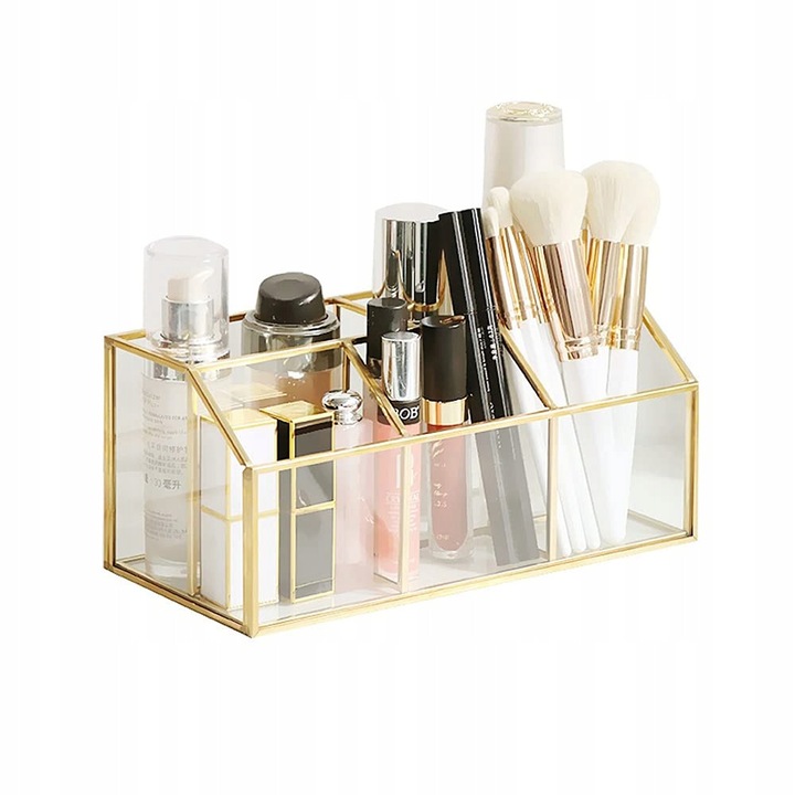 Organizer pentru cosmetice, Harliangxy, transparent, 11x23x10cm, aurie