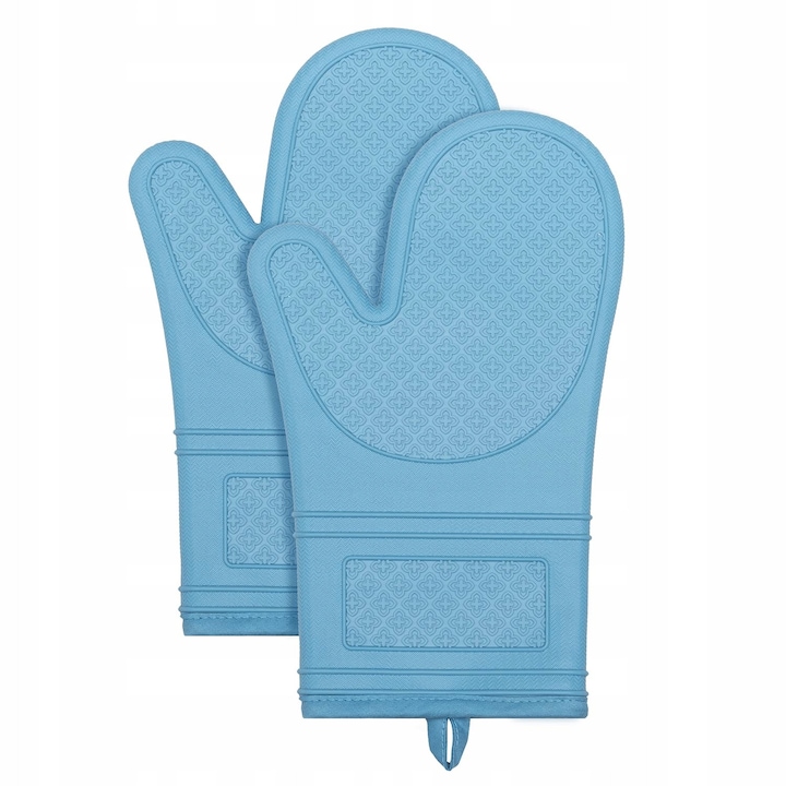 Konyhai kesztyű, 2 darabos készlet, hőálló 300C-ig, csúszásmentes, kék, 31x15cm