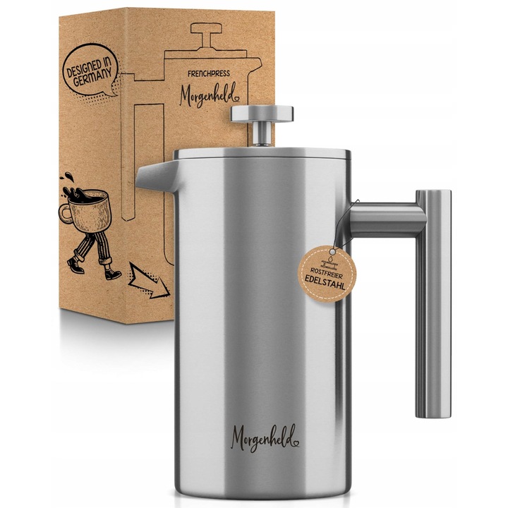 Infuzor French Press 1 L, Morgenheld, inox, set cu 3 filtre, pentru cafea si ceai