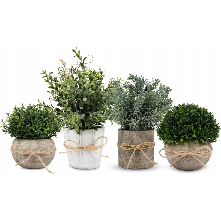 Set 4 plante artificiale, decoratiuni interioare, eucalipt, verde