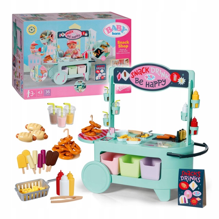 BABY born Snack Shop, магазин за кукли, 25 закуски за бързо хранене, 39x20x27см
