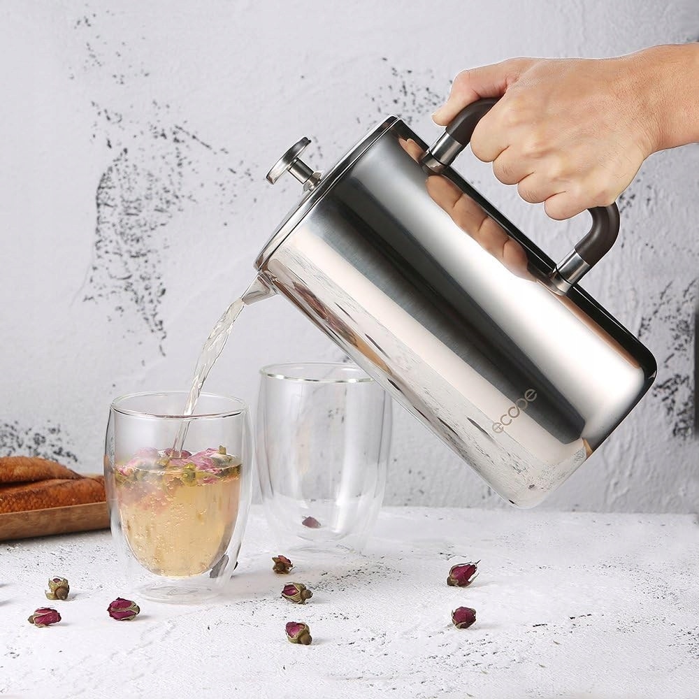 Cafetiere Ecooe 1500 ml, inox 18/10, izolatie cu pereti dubli, set cu 2 filtre