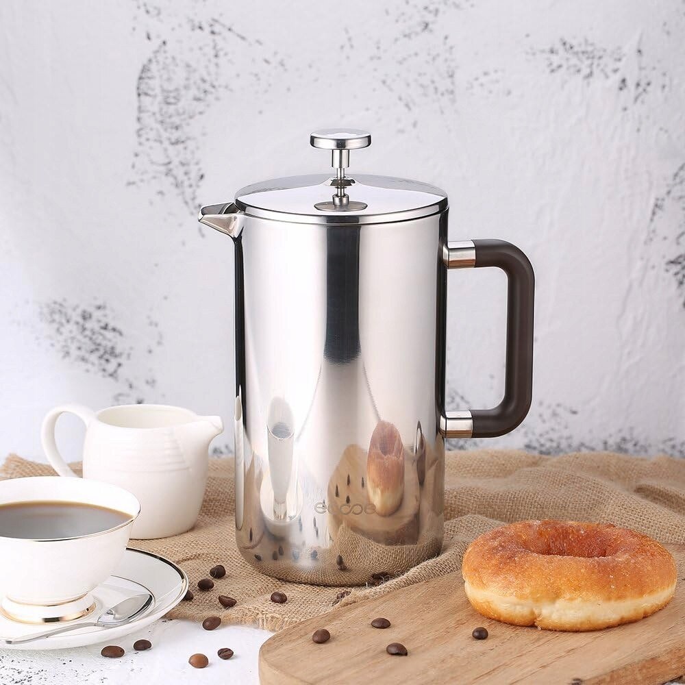 Cafetiere Ecooe 1500 ml, inox 18/10, izolatie cu pereti dubli, set cu 2 filtre