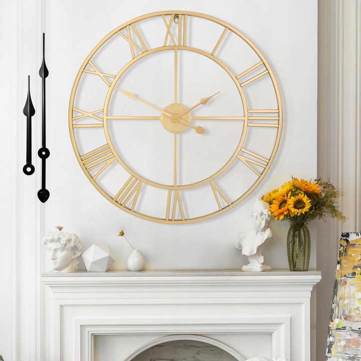 Dekoratív óra, 80cm, római számok, vintage stílusú, többszínű