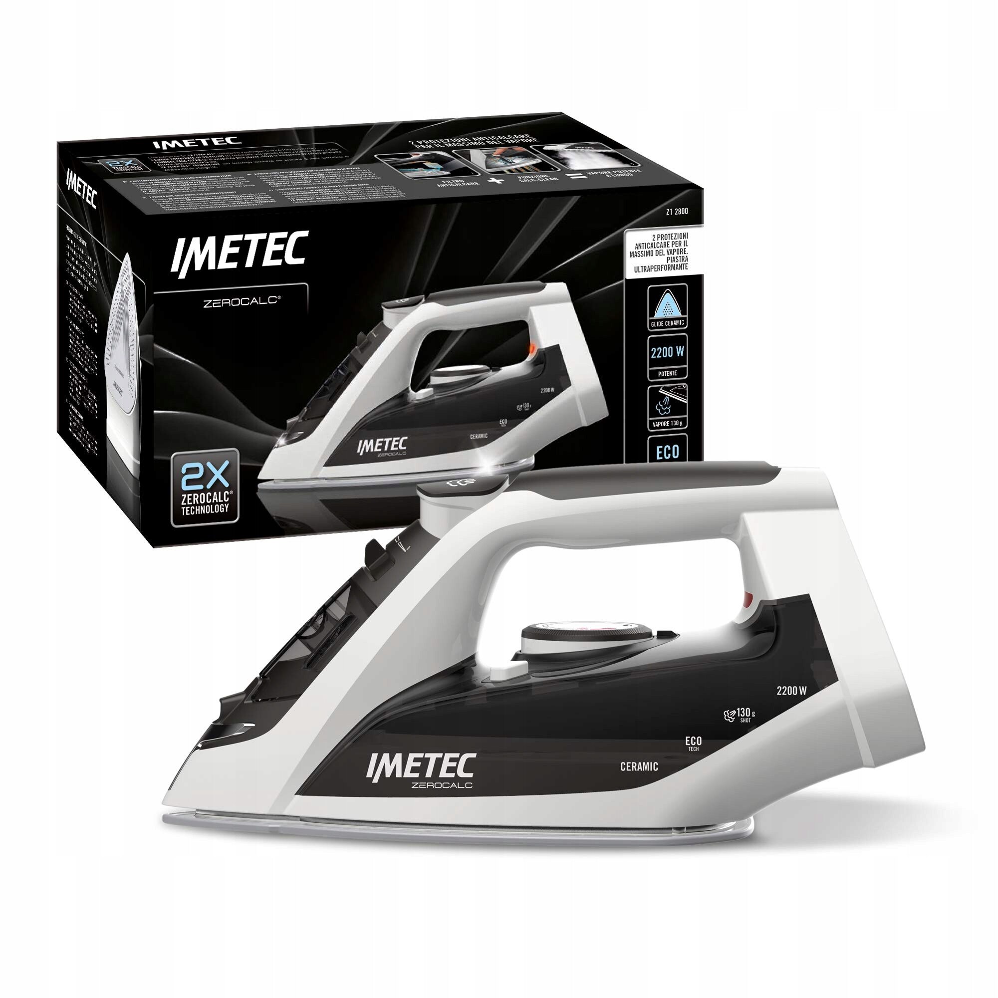 Fier de calcat Imetec ZeroCalc Z1, 2200 W, talpa ceramica, 27,6x12,5x13,5cm