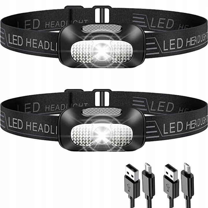 Комплект от 2 LED челника, Superlight, USB-C, 5 режима на осветление, 100g, Водоустойчив