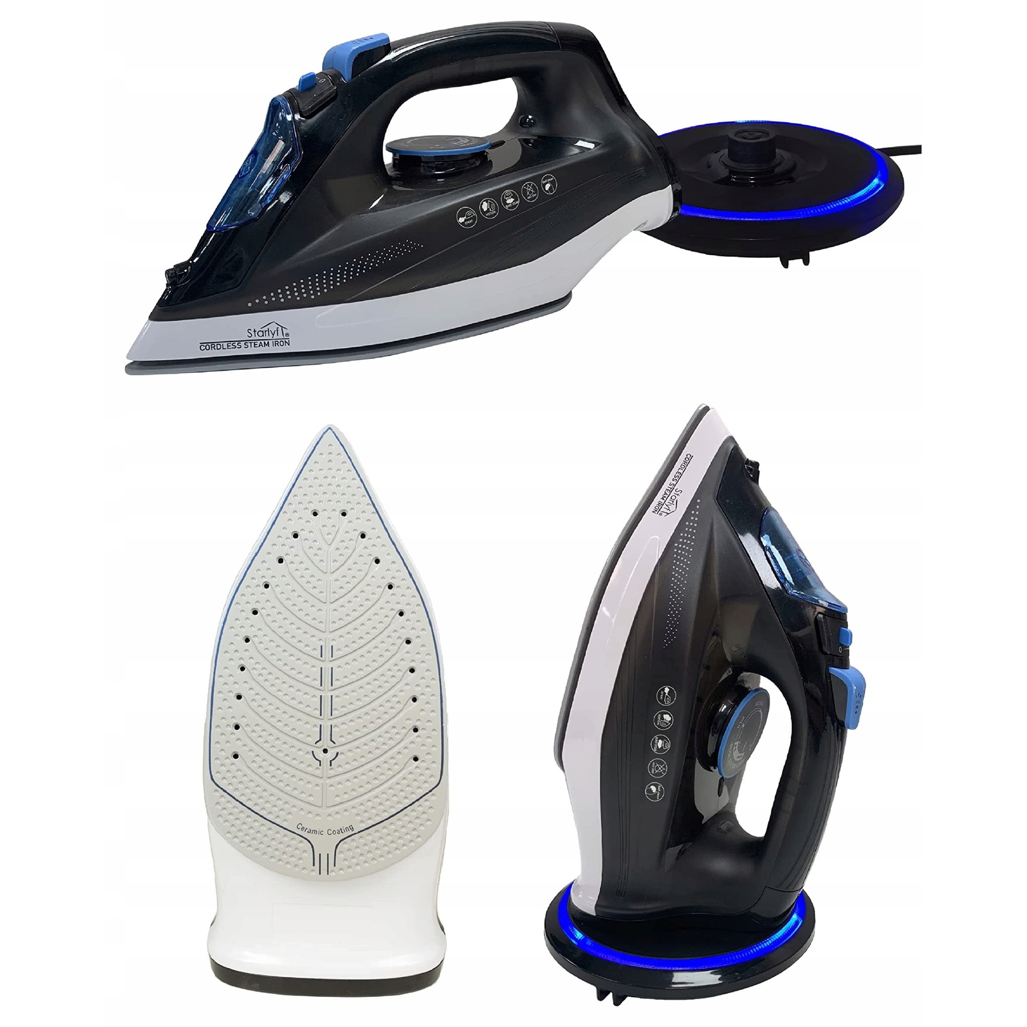 Fier de calcat fara fir Starlyf, 2400 W, placuta ceramica, abur vertical, capacitate rezervor 320 ml, negru