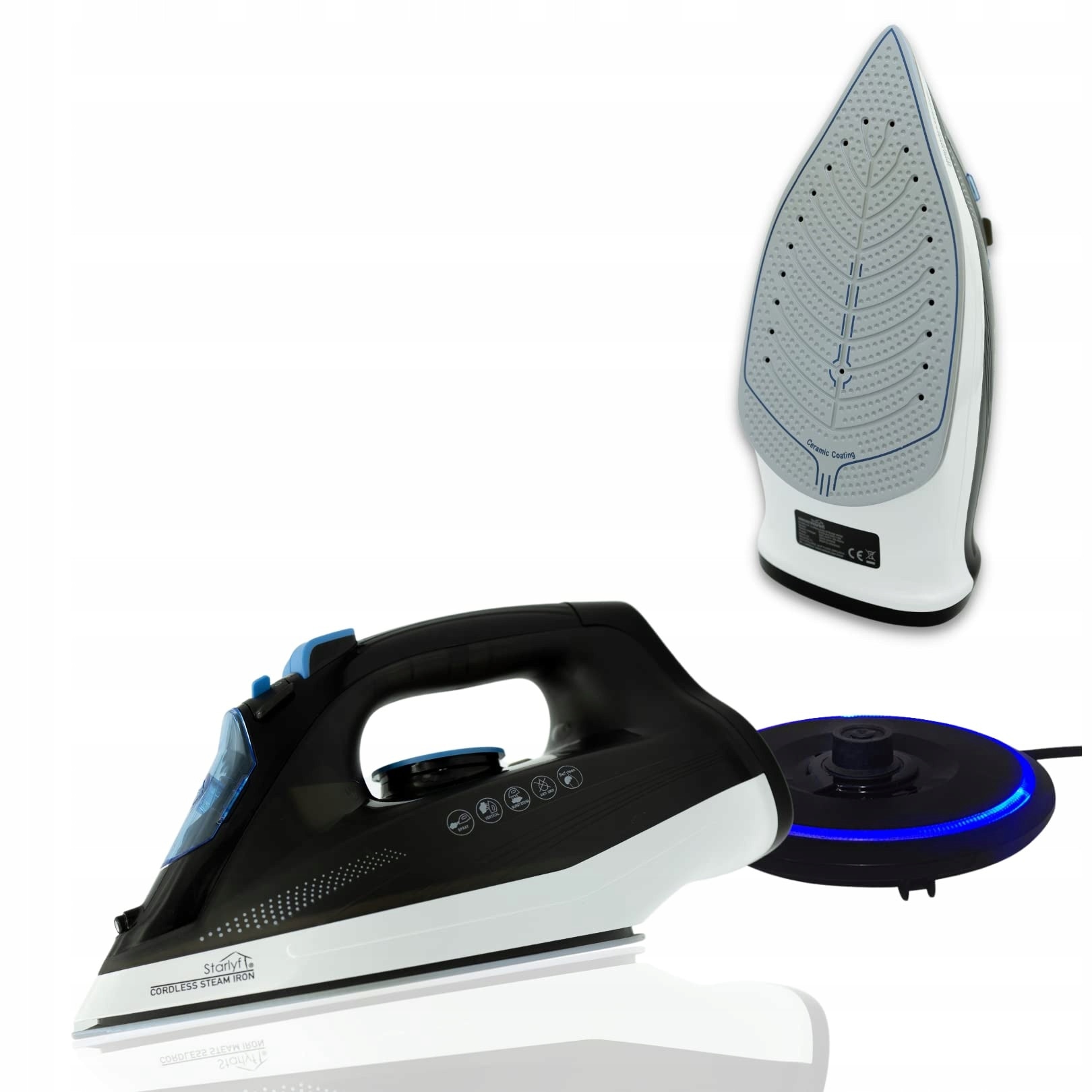 Fier de calcat fara fir Starlyf, 2400 W, placuta ceramica, abur vertical, capacitate rezervor 320 ml, negru