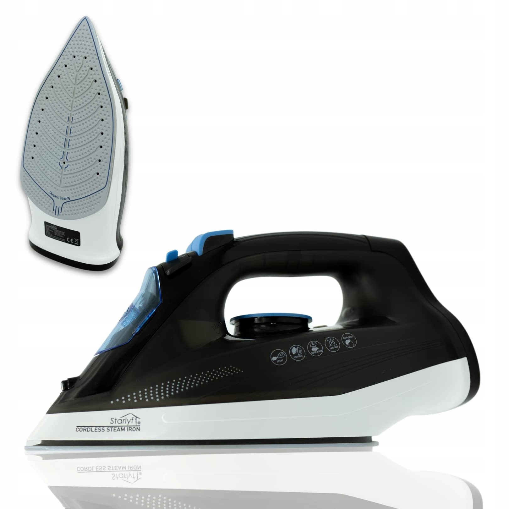 Fier de calcat fara fir Starlyf, 2400 W, placuta ceramica, abur vertical, capacitate rezervor 320 ml, negru