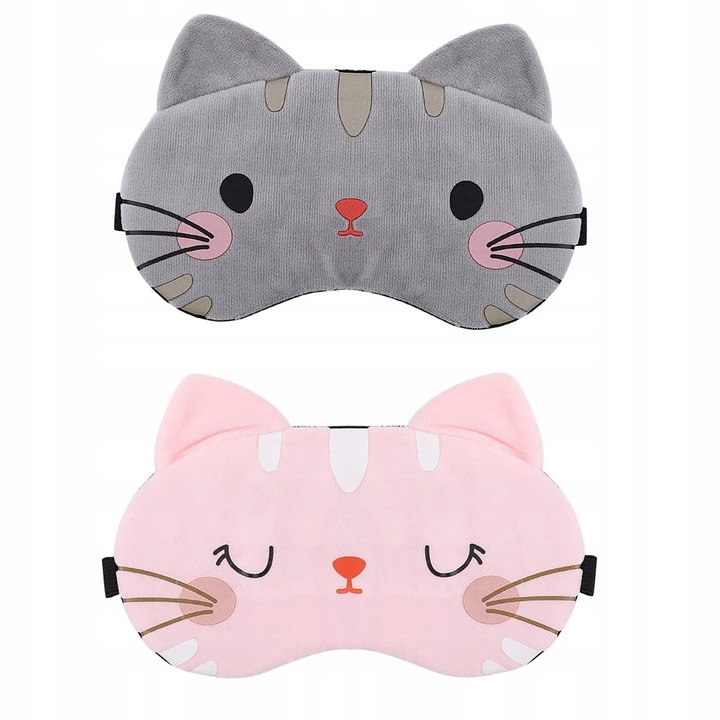 Set 2 Masti de Somn pentru Pisici, Gri si Roz, Blocheaza Lumina, 19x10cm