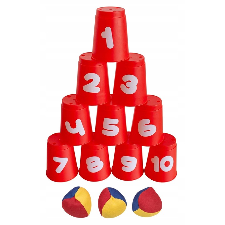 10 számozott pohár 3 labdával, Idena, partikhoz, többszínű, 3 év+