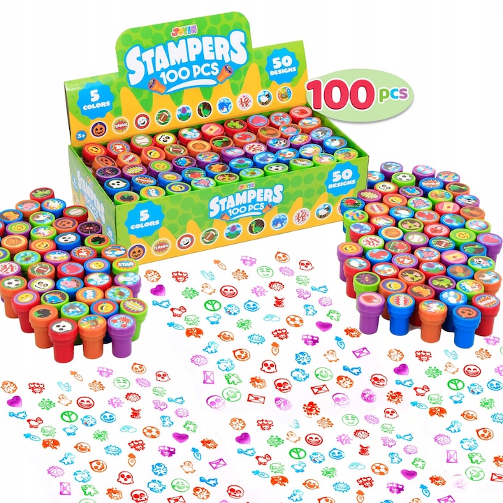 Set 100 stampile pentru copii, Joyin, 50 modele, multicolor, 1,5x1 inch