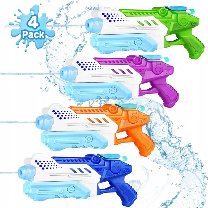 Set 4 Pistoale cu apa, 7-9 metri, 300 ml, multicolor