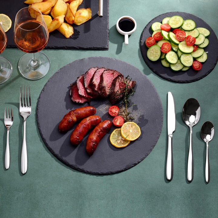 Set tacamuri Velaze 60 piese pentru 12 persoane, din otel inoxidabil, rezistent la rugina, usor de intretinut, negru