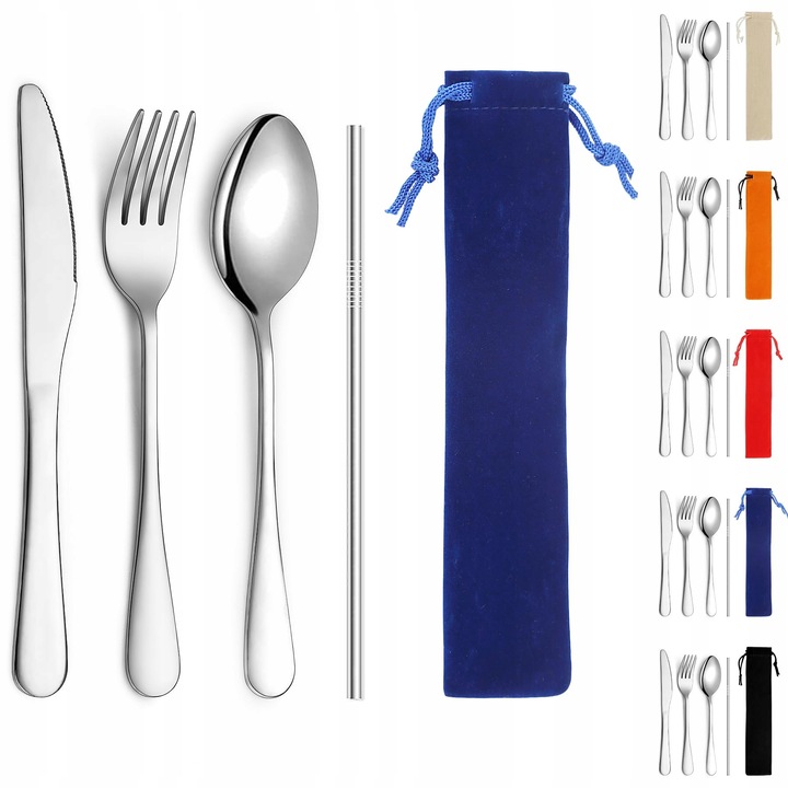 Комплект прибори за хранене от 4 части, неръждаема стомана, за пикник и къмпинг, устойчив на ръжда, лесен за почистване