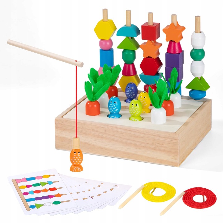 Set Jucarii Montessori 5 in 1, jocuri educationale, 6 forme colorate, 23 blocuri, 3-5 ani