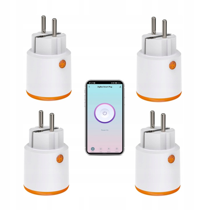 Комплект от 4 интелигентни контакта Zigbee, управление чрез приложение Tuya, съвместими с Alexa и Google Home, 16A, функция за измерване и таймер