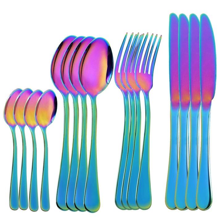 Комплект прибори за хранене от 16 части, OBR KING, неръждаема стомана, многоцветен, за 4 души