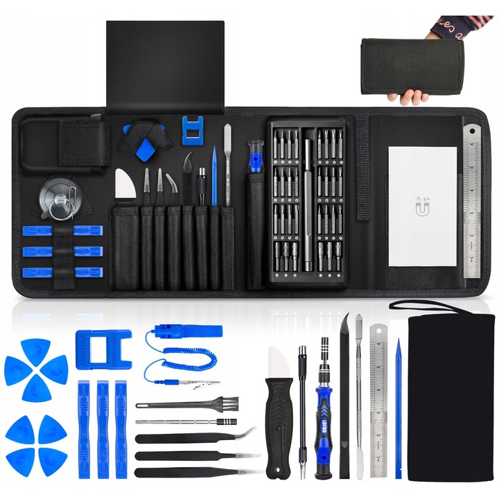 Set de unelte pentru repararea electronicelor, 91 piese, surubelnite precise, diverse dimensiuni, culori multiple