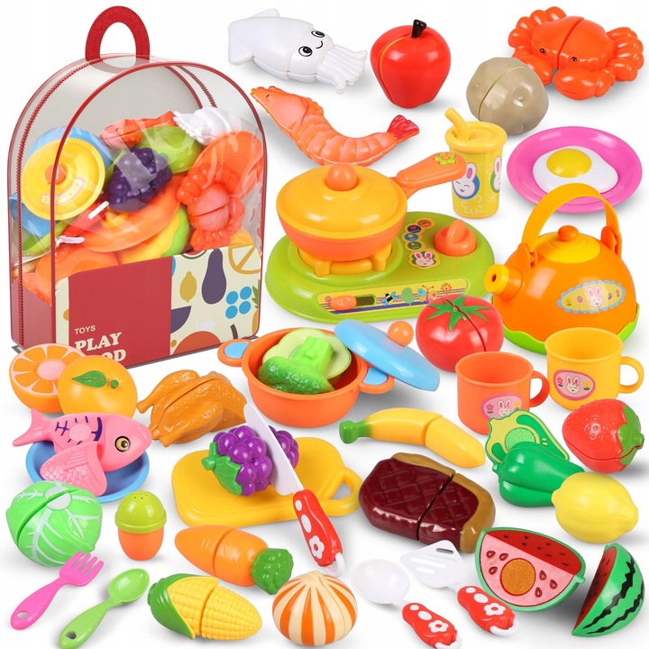 Set de Jucarii Educationale pentru Taiere Legume, 41 Piese, Rucsac Inclus, Multicolor