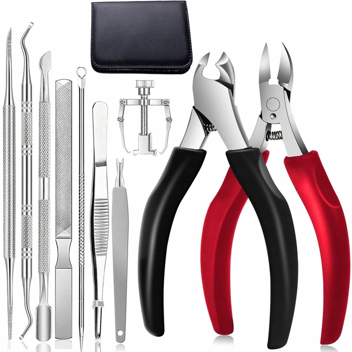 Körömápoló szett, 10 az 1-ben, vastag körömvágót, benőtt körömvágót, reszelőt és kiegészítőket tartalmaz