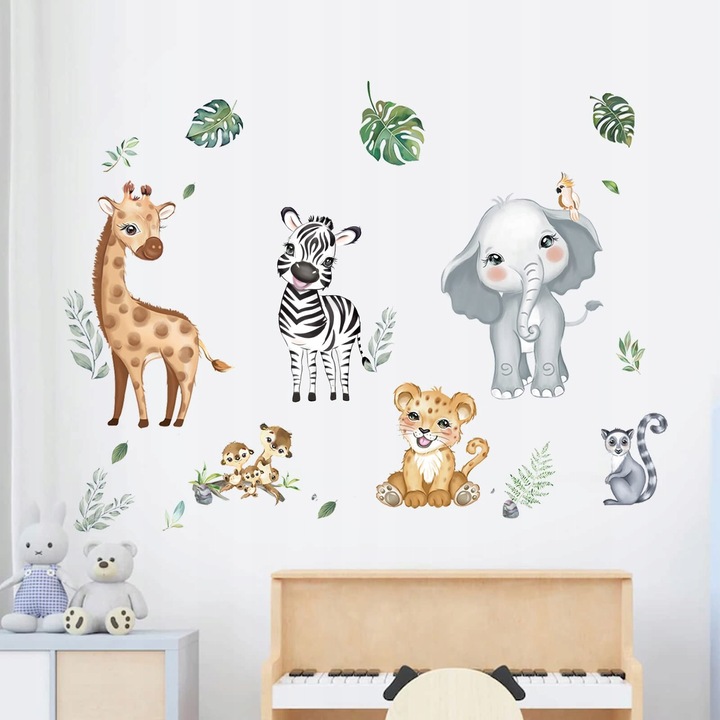 Set stickere decorative animale Safari, 30x90cm, rezistente la apa, pentru camera copii