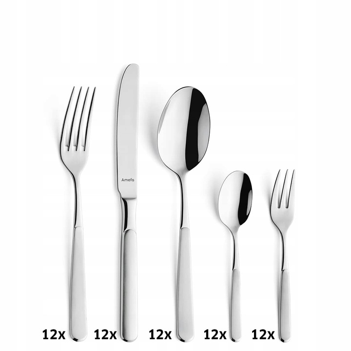 Set tacamuri 60 piese, Amefa SATINA, pentru 12 persoane, inox, argintiu