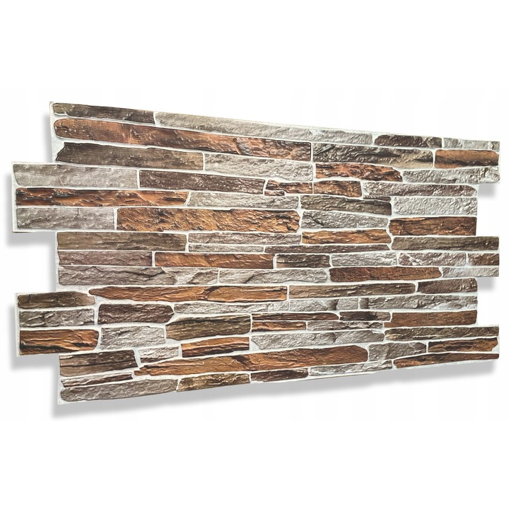 Panou decorativ 3D Eurodeco PVC imitatie piatra gri-bej, 96x48cm, set