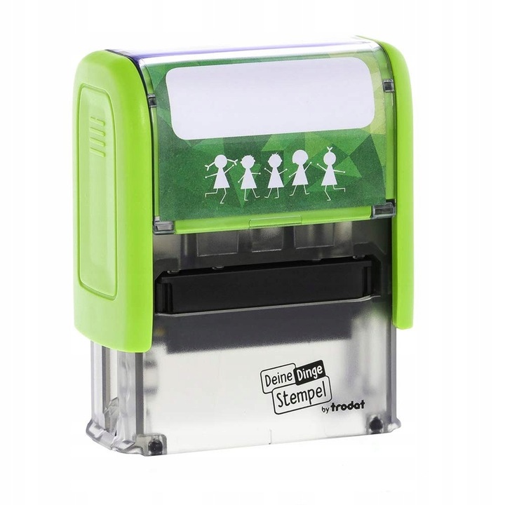 Set de stampile personalizate Trodat, 1 stampila, 36 etichete autoadezive, negru, pentru textile