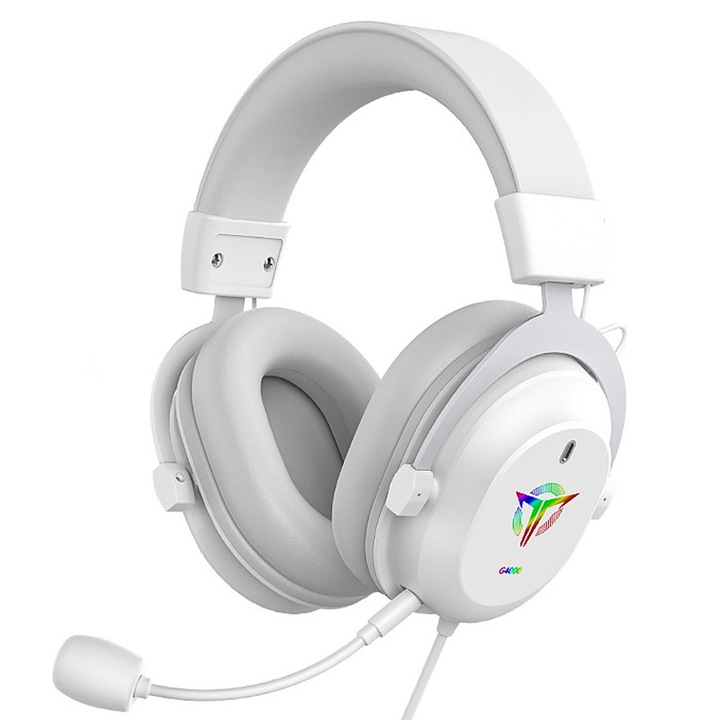 KINSI Gaming Fejhallgató, 7.1 Térhangzás, RGB, Állítható, mikrofon, zajszűrő, kompatibilis laptoppal, PS5, PS4, USB, Fehér
