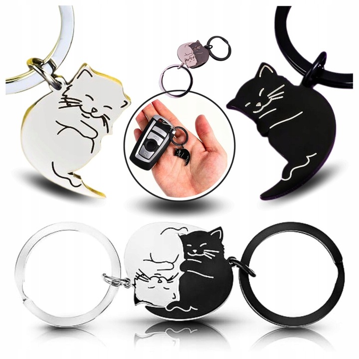 Set 2 brelocuri pentru par, cu pisici, din otel inoxidabil, 2,3x1,4cm