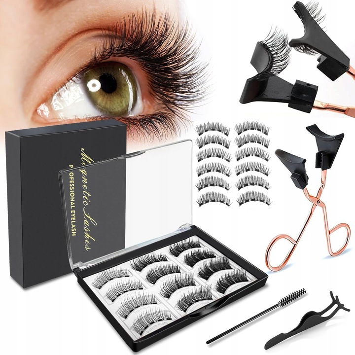 Set 12 randuri gene magnetice 3D, negru, 28mm, cu penseta, perie si cleste