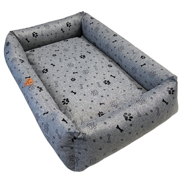 Кучешко легло Dogs 4 Life, 115x95см, сиво с черна графика, водоустойчив материал, със свалящи се възглавници