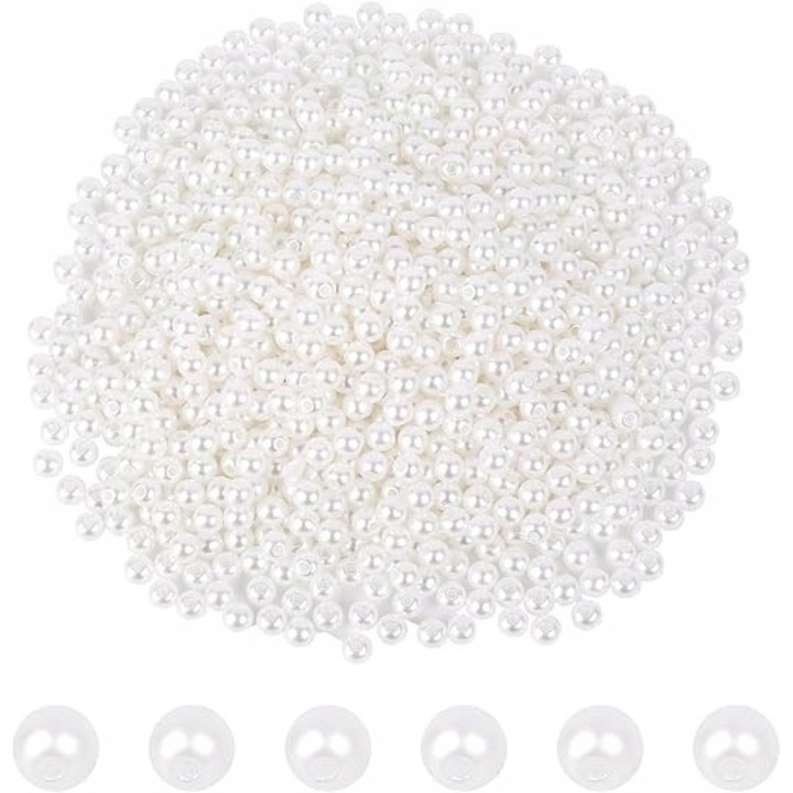 Set de 1000 de perle artificiale albe 4mm pentru bijuterii