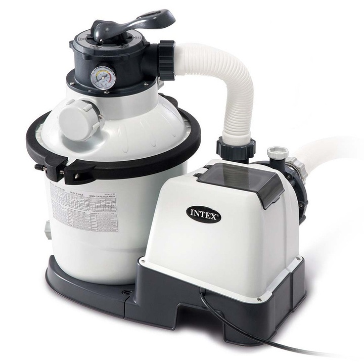 Pompa filtranta pentru piscina, Intex, 7900 l/h, set cu nisip 25 kg, 305mm, 250W