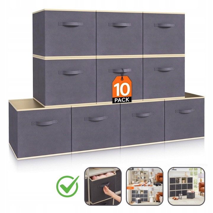 10 db összecsukható tárolódoboz készlet, szürke, 26,5x26,5x28cm