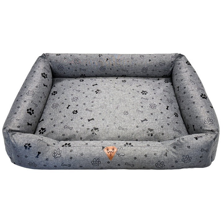 Легло за кучета Dogs 4 Life, 130x105см, сиво с черна графика, водоустойчив материал, с подвижни възглавници