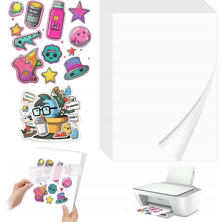 Set 30 foi autocolante din vinil transparent A4, rezistent la apa, 29,8x21cm, pentru imprimare stickere