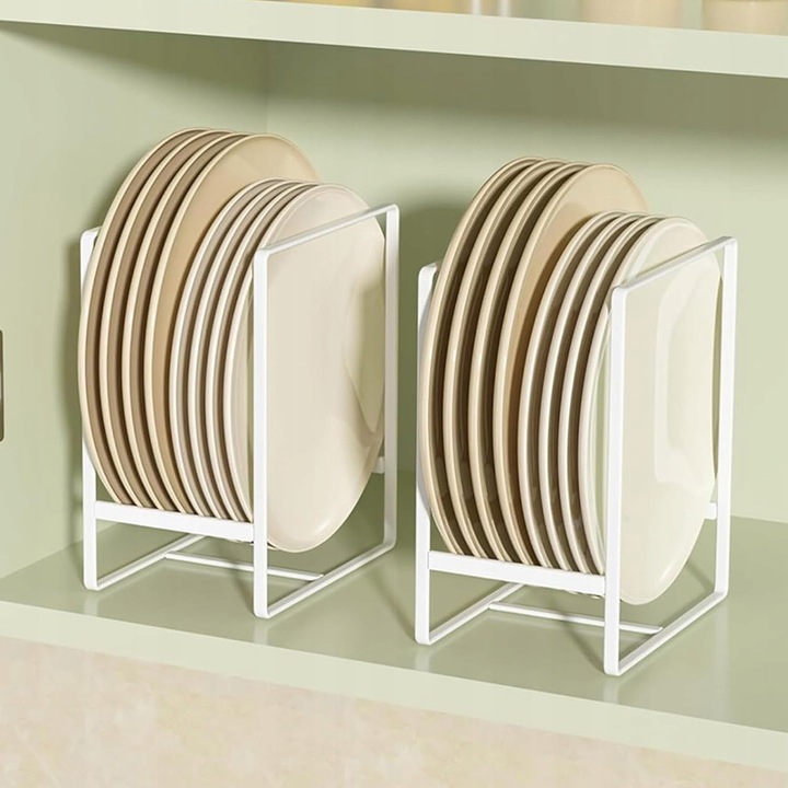 Set 2 suporturi pentru farfurii, organizator multifunctional, metal, 20x16x11,5cm, negru