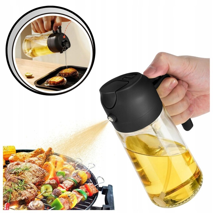 Butelca dozator 2 in 1 pentru ulei, 470 ml, negru, fara BPA