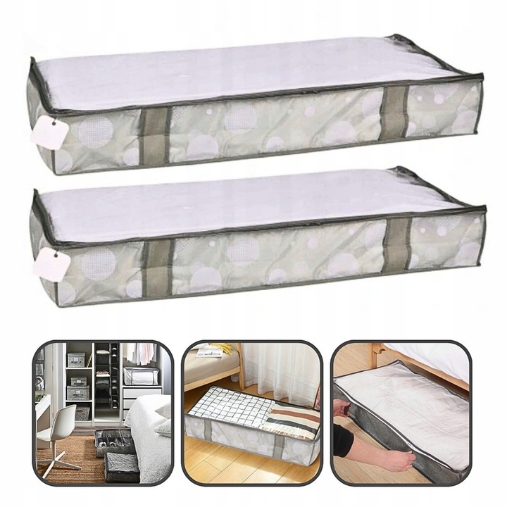 Set 2 organizatoare pliabile pentru depozitare sub pat, 100x45x15cm, gri, capacitate 90 litri